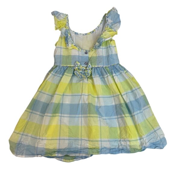 Tommy Bahama Girls Plaid Ruffle Sundress W/ Bloomers Blue Green Yellow Sz 6 - Picture 2 of 4